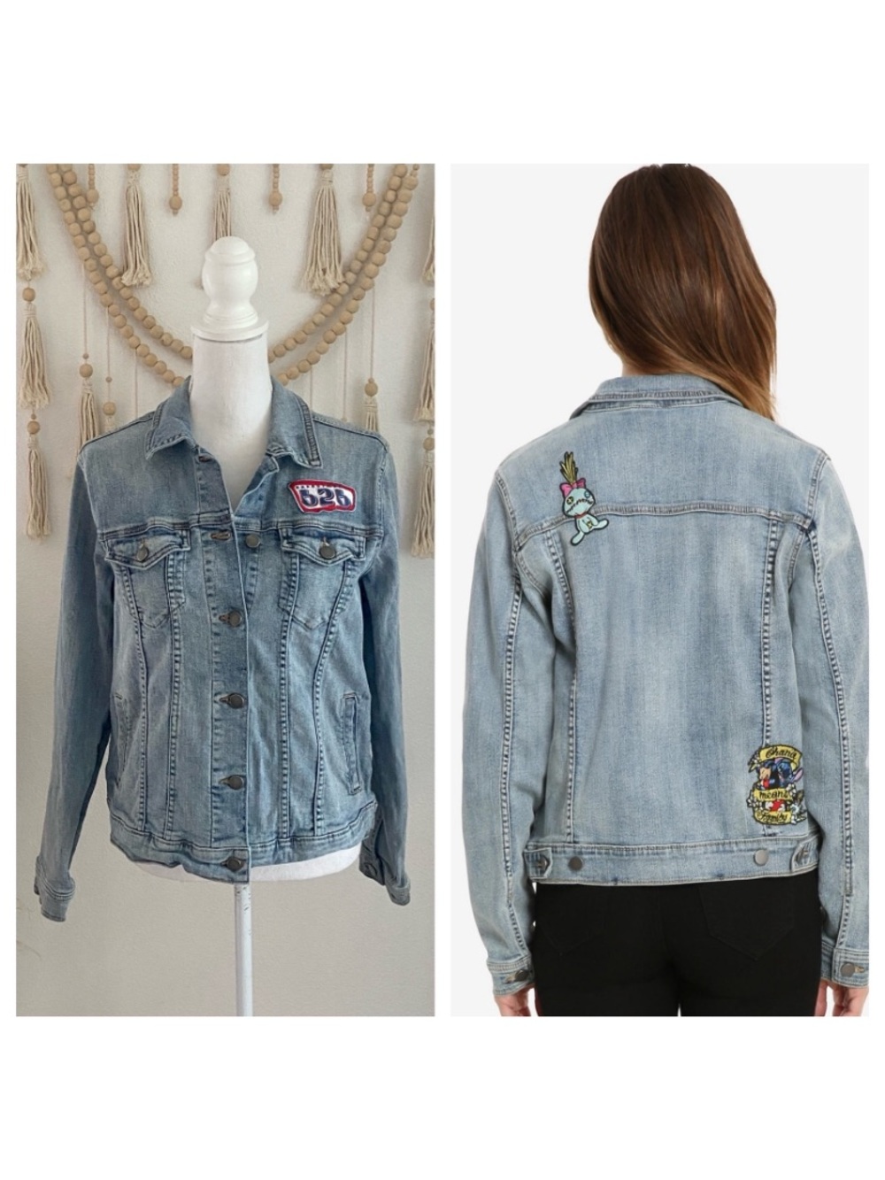 Disney Lilo & Stitch Denim Jean Jacket embroidered patches Disneyland large